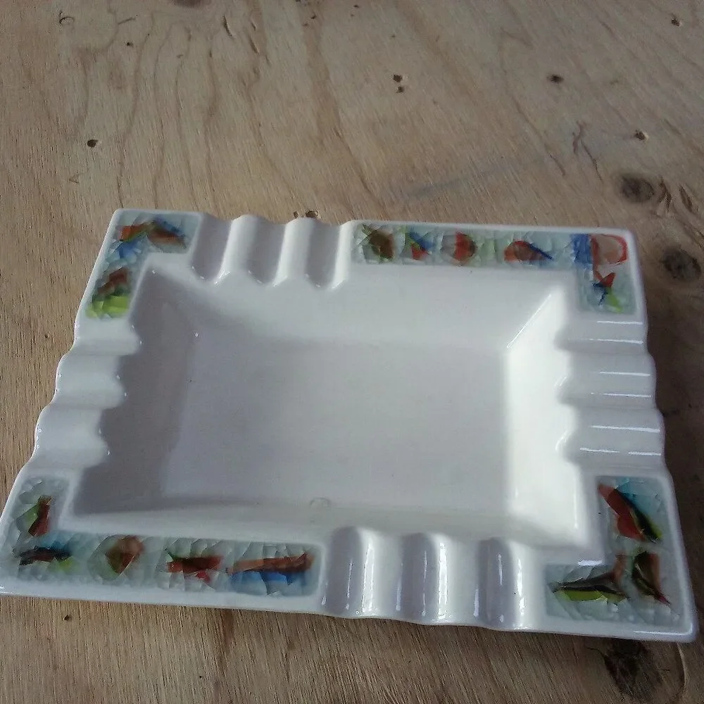 Vintage MCM Sunkist Van Nuys Ceramic Ashtray Trinket Fused Glass